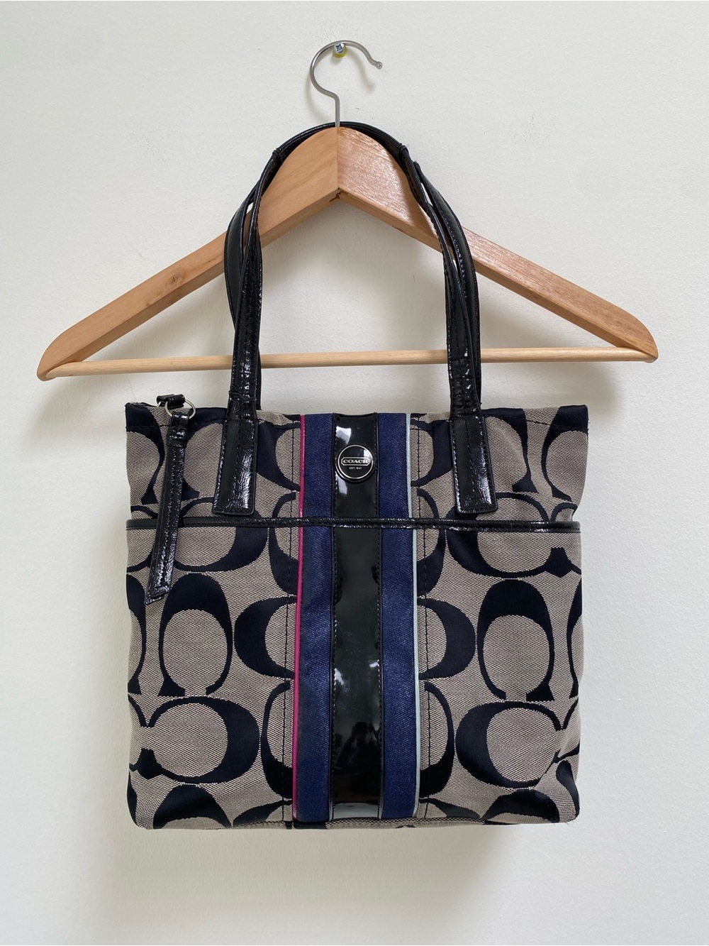 COACH Carly Hobo Tote with Patent Leather Trim